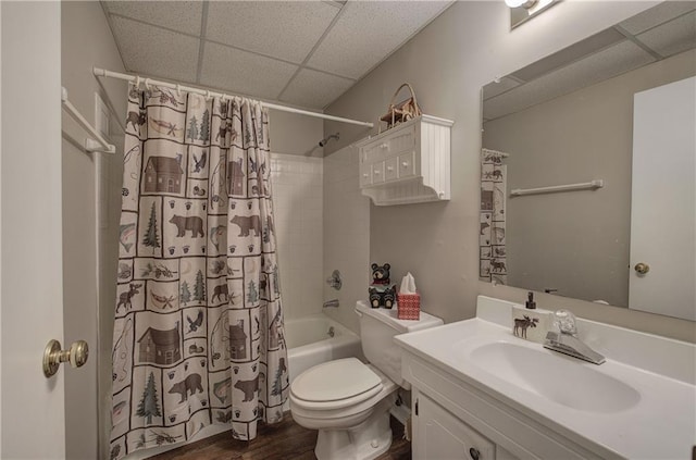 214 S View Trl, Jasper, GA 30143 - bathroom with a drop ceiling, shower / bath combination with curtain, vanity, and wood finished floors