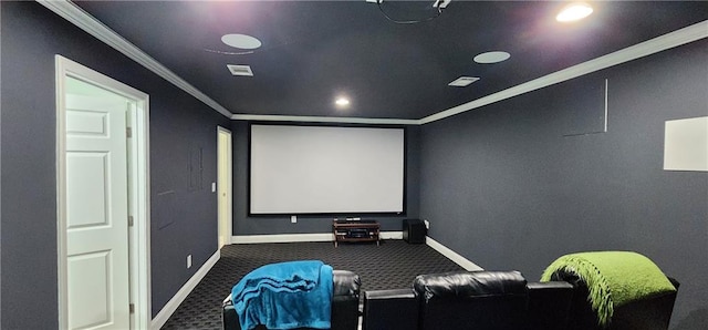 570 Eldridge Dr, Suwanee, GA 30024 - carpeted home theater room featuring crown molding, recessed lighting, and baseboards