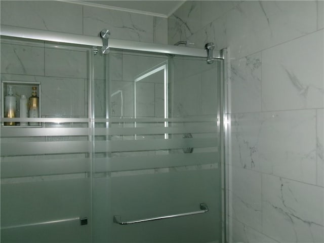 bathroom with a shower stall