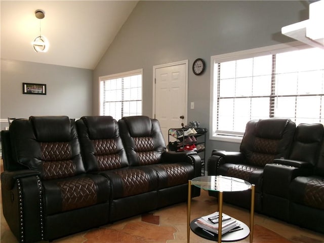 living area with lofted ceiling