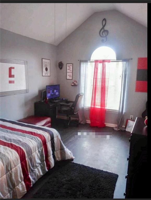 bedroom with lofted ceiling