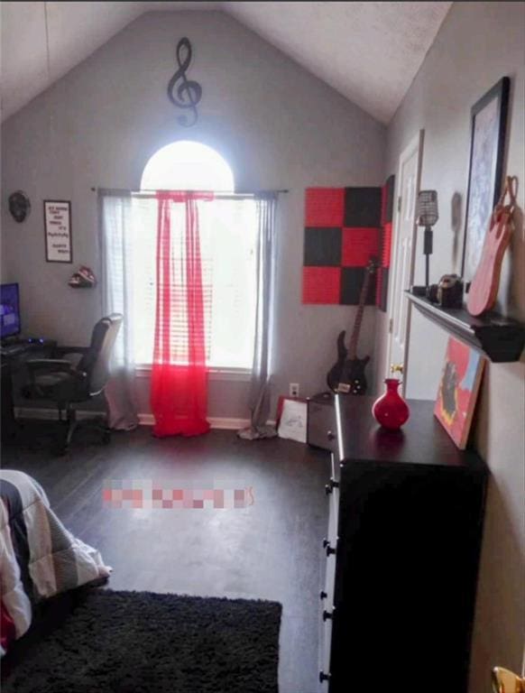 bedroom featuring vaulted ceiling