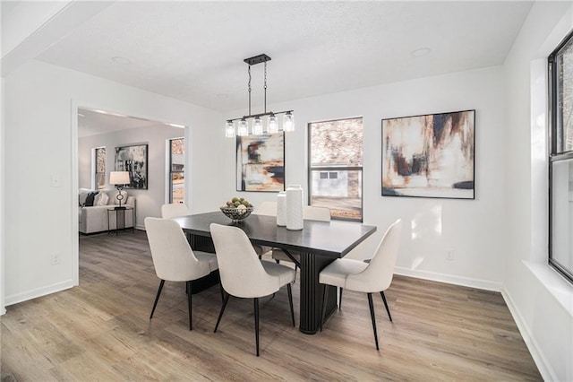 dining room featuring hardwood / wood-style flooring and an inviting chandelier