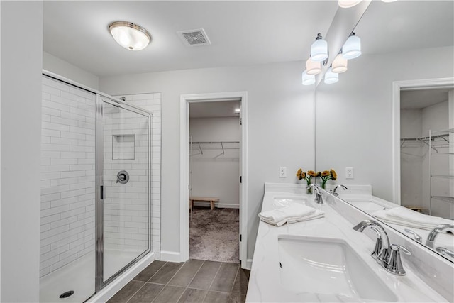 355 Niles Ct Unit 2, Marietta, GA 30060 - bathroom featuring a sink, an inviting chandelier, a stall shower, and visible vents