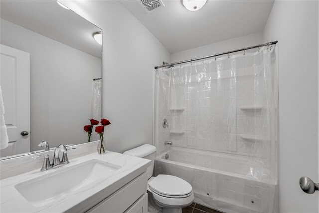 355 Niles Ct Unit 2, Marietta, GA 30060 - bathroom featuring tile patterned flooring, vanity, toilet, shower / bath combination with curtain, and visible vents