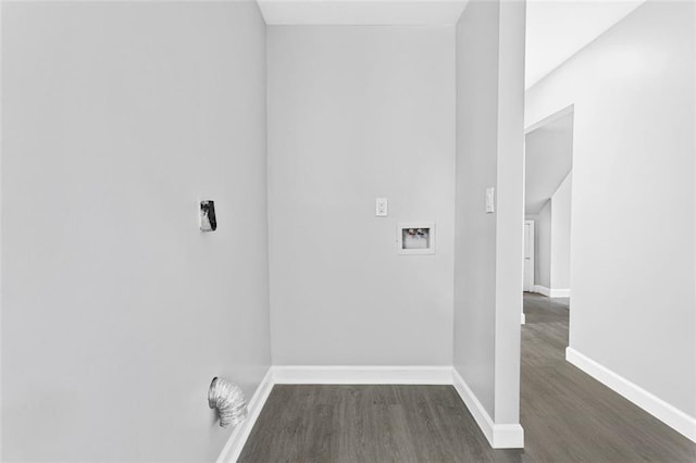 laundry room featuring dark hardwood / wood-style flooring and hookup for a washing machine