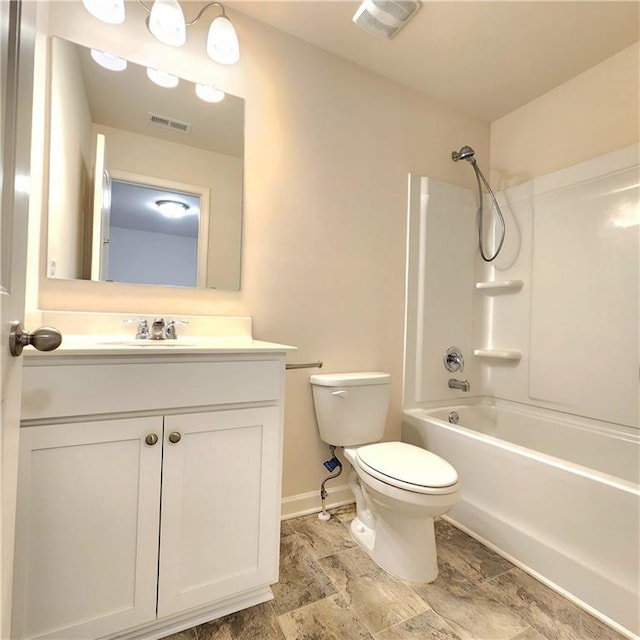 full bathroom with vanity, toilet, and shower / tub combination