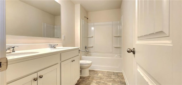 full bathroom featuring shower / tub combination, vanity, and toilet