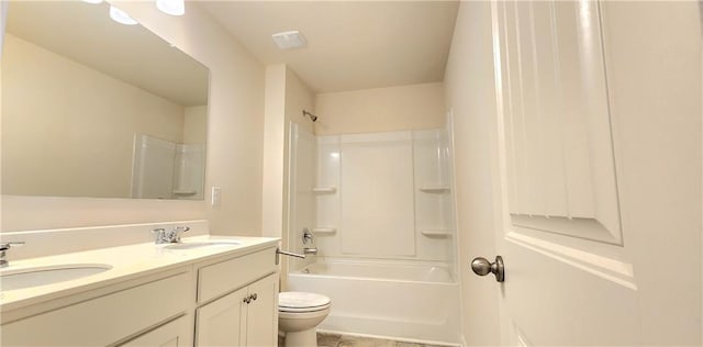 full bathroom featuring vanity, shower / bathtub combination, and toilet