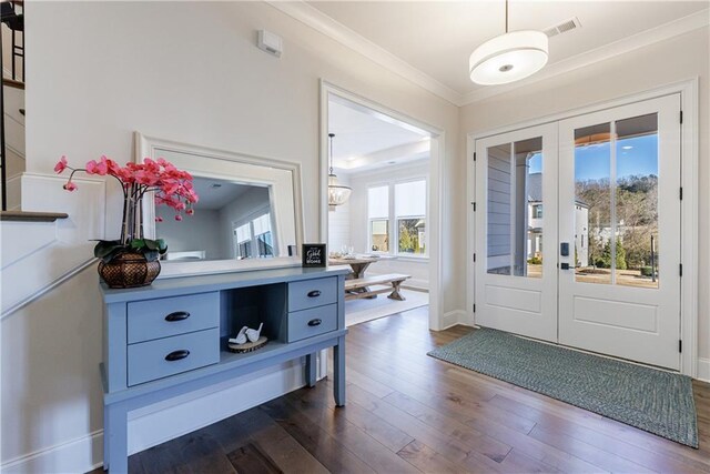 interior space with dark hardwood / wood-style floors