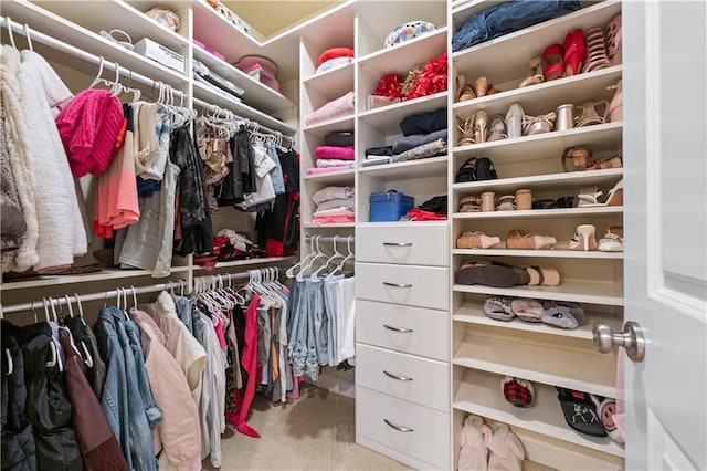 walk in closet featuring carpet