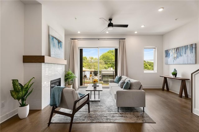 2347 Hosea L Williams Dr NE Unit 11, Atlanta, GA 30317 - living room with a ceiling fan, wood finished floors, recessed lighting, and a fireplace