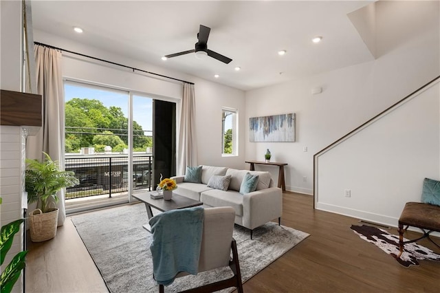 2347 Hosea L Williams Dr NE Unit 11, Atlanta, GA 30317 - living area featuring dark wood-style flooring, ceiling fan, and recessed lighting