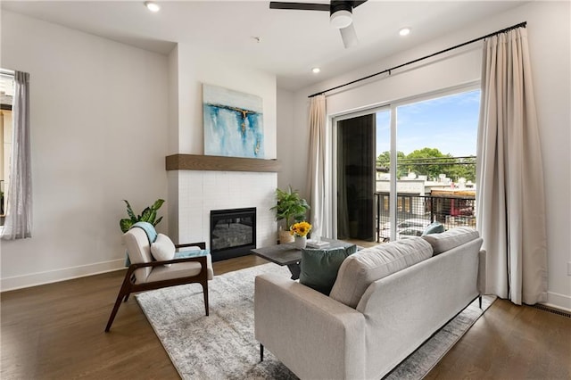 2347 Hosea L Williams Dr NE Unit 11, Atlanta, GA 30317 - living area with a glass covered fireplace, wood finished floors, recessed lighting, and ceiling fan