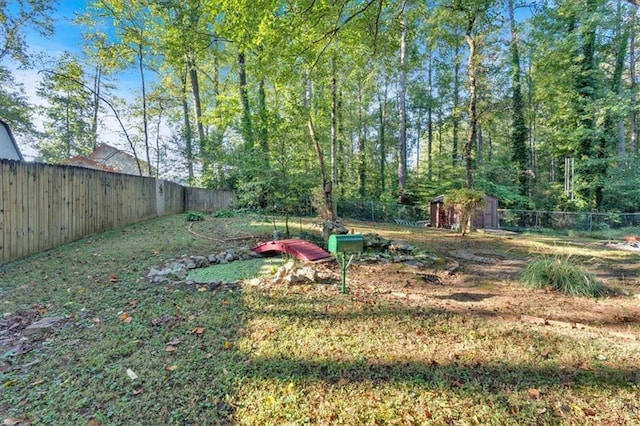 view of yard with a shed