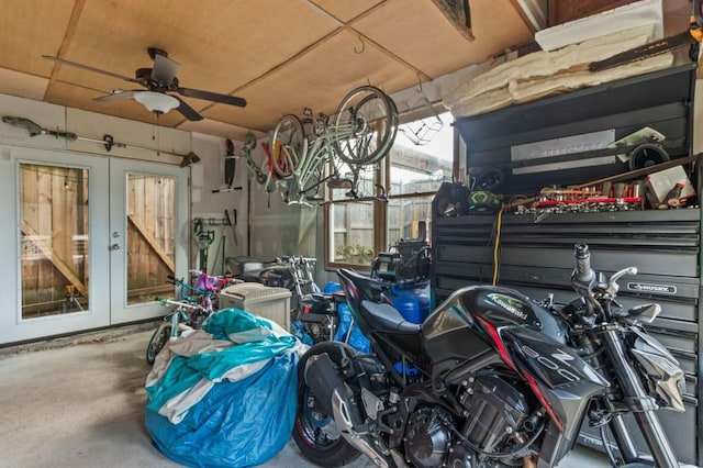 interior space featuring ceiling fan