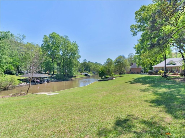 view of yard with a water view