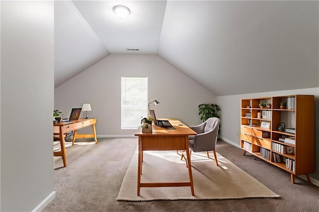 2191 Phillips Rd, Lithonia, GA 30058 - office area featuring carpet floors, lofted ceiling, and baseboards