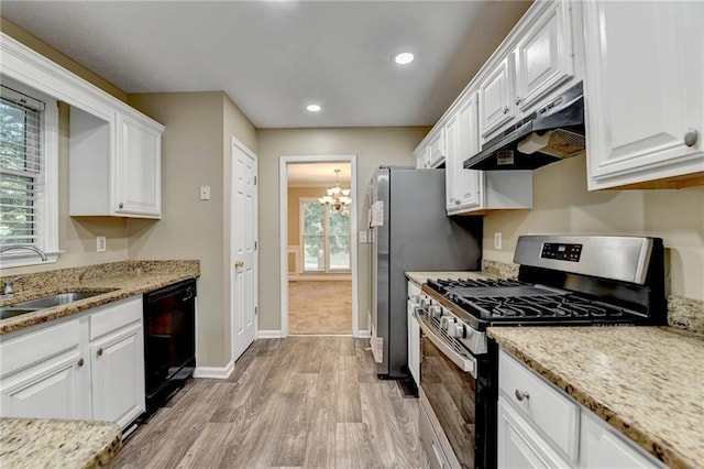 1400 Scenic Brook Trl SW, Conyers, GA 30094 - kitchen with stainless steel gas stove, under cabinet range hood, dishwasher, a sink, and white cabinetry