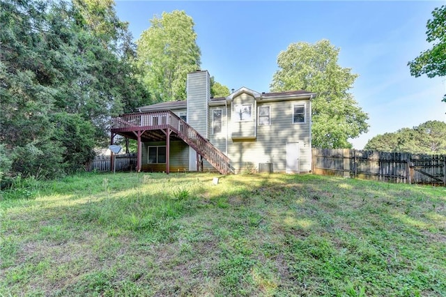 1400 Scenic Brook Trl SW, Conyers, GA 30094 - rear view of property with a wooden deck, a chimney, stairway, and central AC unit