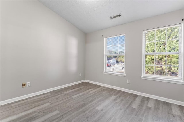 empty room featuring light hardwood / wood-style flooring, a healthy amount of sunlight, and vaulted ceiling