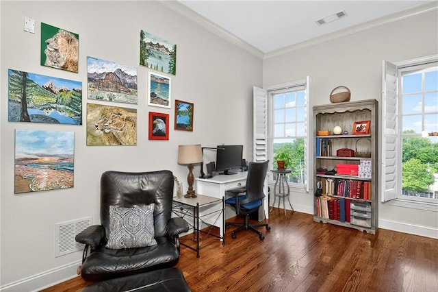 360 Chambers St Unit 402, Woodstock, GA 30188 - office with ornamental molding, wood finished floors, and plenty of natural light