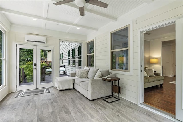 12380 Peyton Farm Way, Alpharetta, GA 30004 - sunroom with french doors, a wall mounted AC, and beam ceiling