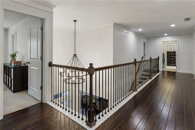 12380 Peyton Farm Way, Alpharetta, GA 30004 - corridor featuring an upstairs landing, a chandelier, wood-type flooring, recessed lighting, and baseboards