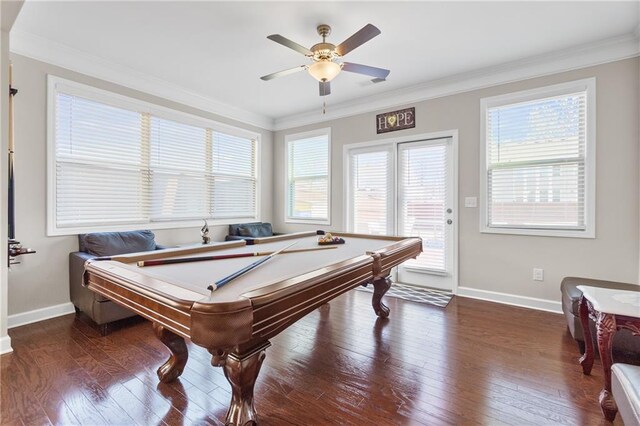 5910 Roxboro Ct, Cumming, GA 30040 - game room with ornamental molding, billiards, baseboards, and hardwood / wood-style floors