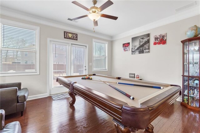 5910 Roxboro Ct, Cumming, GA 30040 - recreation room featuring ornamental molding, billiards, and hardwood / wood-style flooring
