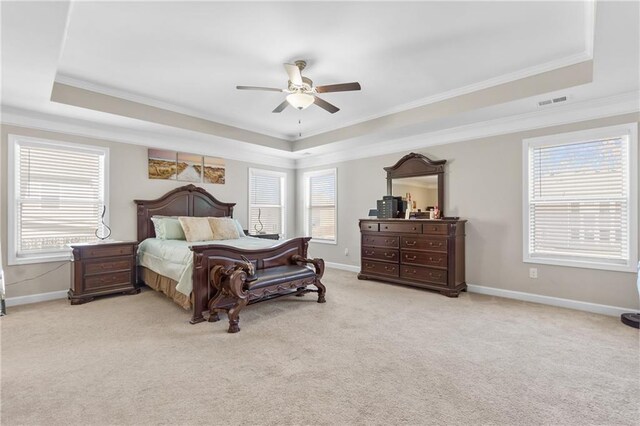 5910 Roxboro Ct, Cumming, GA 30040 - bedroom featuring baseboards, carpet, a tray ceiling, and ornamental molding