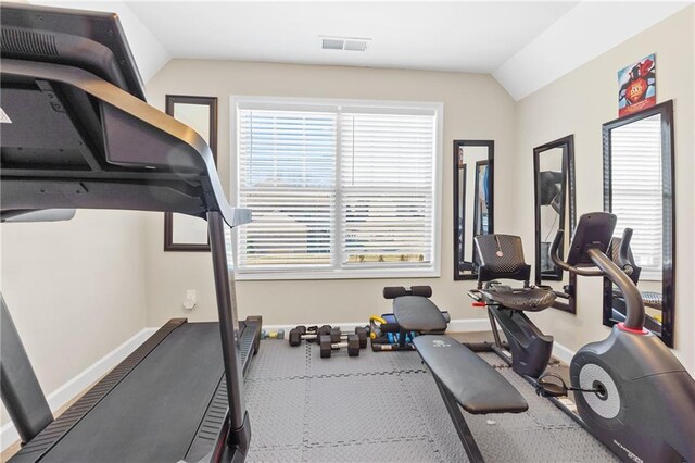 5910 Roxboro Ct, Cumming, GA 30040 - workout room with a wealth of natural light, visible vents, and lofted ceiling