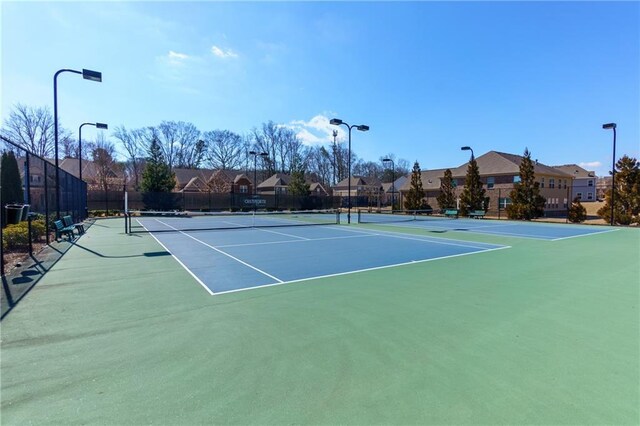 5910 Roxboro Ct, Cumming, GA 30040 - view of tennis court with a residential view and fence
