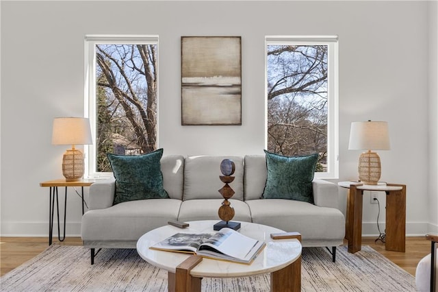 living area featuring plenty of natural light and light wood-type flooring