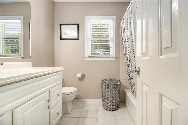 5396 Amhurst Dr, Peachtree Corners, GA 30092 - bathroom featuring vanity, tile patterned floors, and shower / bathtub combination with curtain