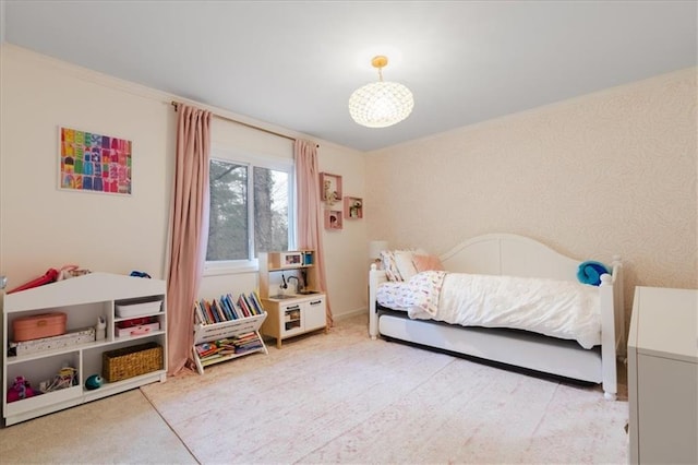 bedroom with crown molding