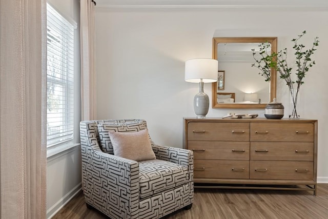 sitting room featuring dark hardwood / wood-style flooring