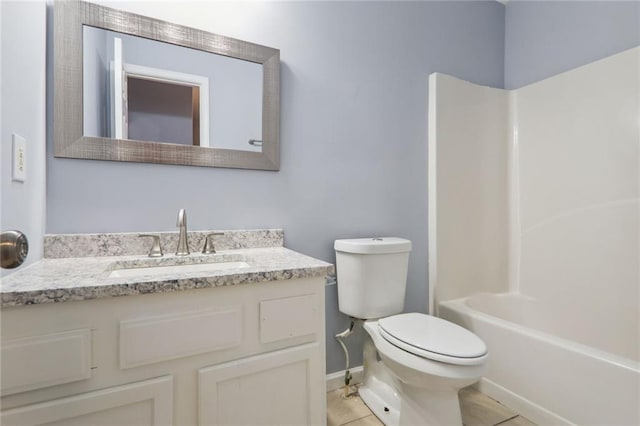 full bathroom with toilet, tile patterned floors, vanity, and shower / bathing tub combination