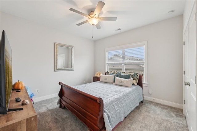 115 Harlow Cir, Roswell, GA 30076 - bedroom with baseboards, carpet flooring, ceiling fan, and visible vents
