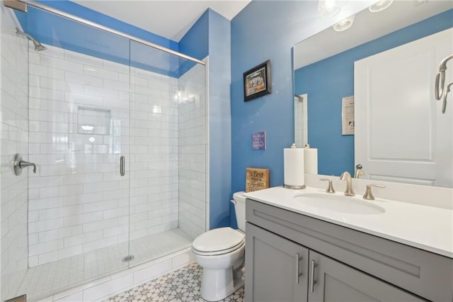 115 Harlow Cir, Roswell, GA 30076 - bathroom with toilet, vanity, and a stall shower