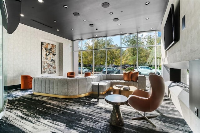 3324 Peachtree Rd NE Unit 1813, Atlanta, GA 30305 - common area featuring recessed lighting, a wall of windows, and a high ceiling