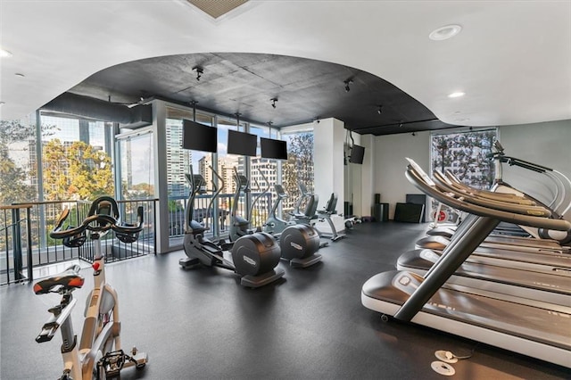 3324 Peachtree Rd NE Unit 1813, Atlanta, GA 30305 - workout area with a wall of windows and recessed lighting