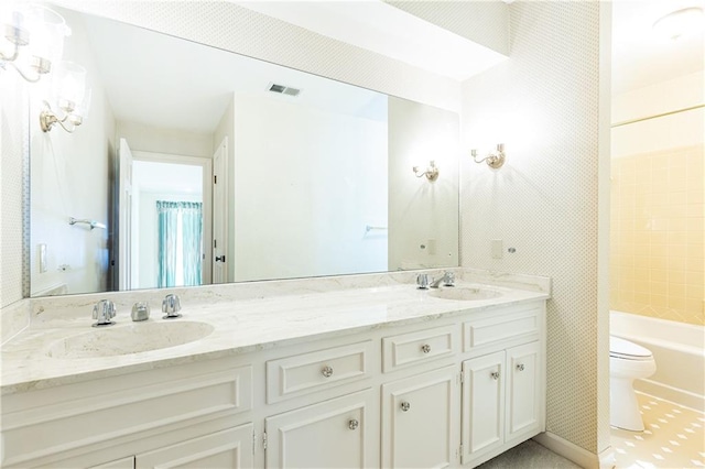 5287 Vernon Lake Dr, Atlanta, GA 30338 - full bathroom featuring double vanity, toilet, and shower / tub combination