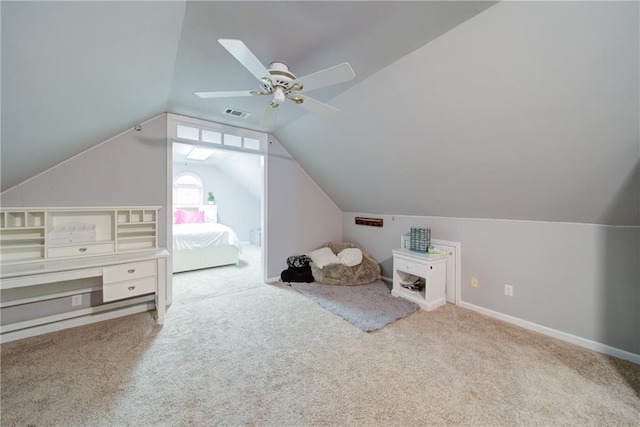 4645 Waterford Dr, Suwanee, GA 30024 - additional living space with vaulted ceiling, carpet floors, ceiling fan, and baseboards