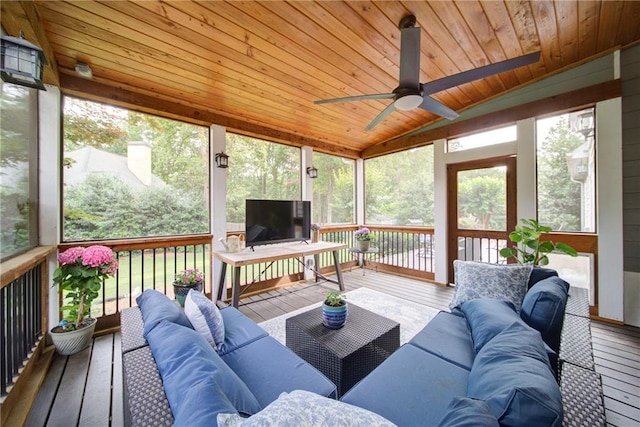 4645 Waterford Dr, Suwanee, GA 30024 - sunroom / solarium featuring a ceiling fan, an outdoor living space, and vaulted ceiling