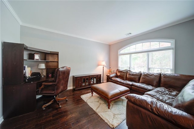 4645 Waterford Dr, Suwanee, GA 30024 - office featuring dark wood-style floors, ornamental molding, and baseboards