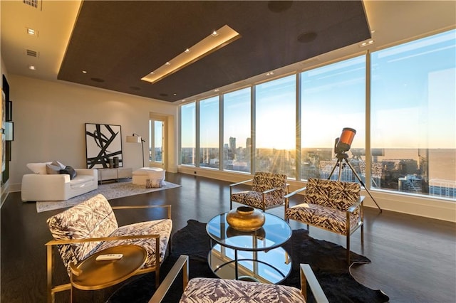 interior space featuring a wealth of natural light and dark hardwood / wood-style floors