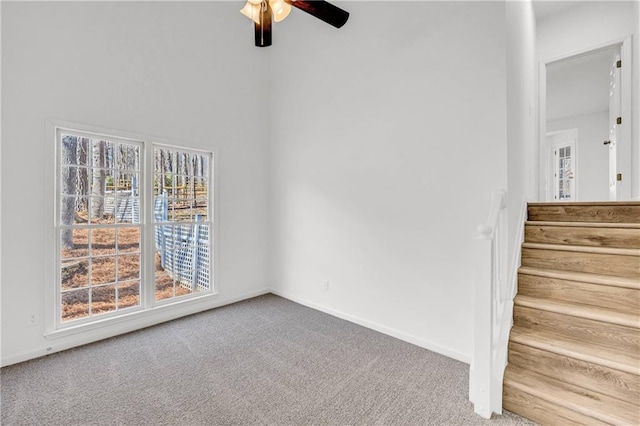 interior space featuring ceiling fan and carpet flooring