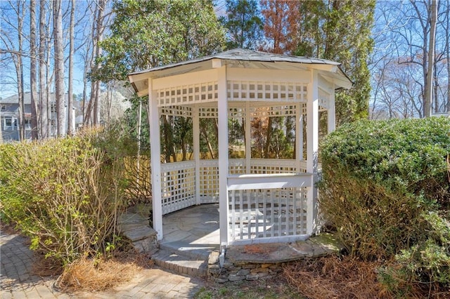 view of community featuring a gazebo and a patio area