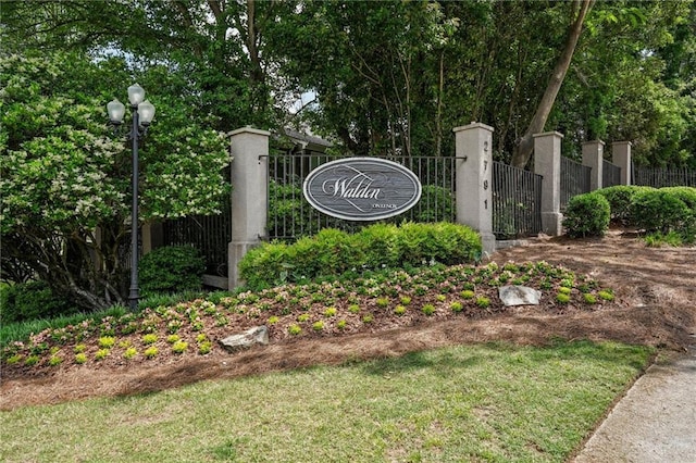 community sign with fence